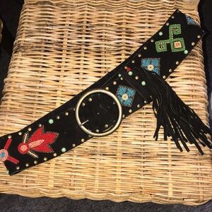 Tasha Polizzi Beaded Suede Belt with Fringe